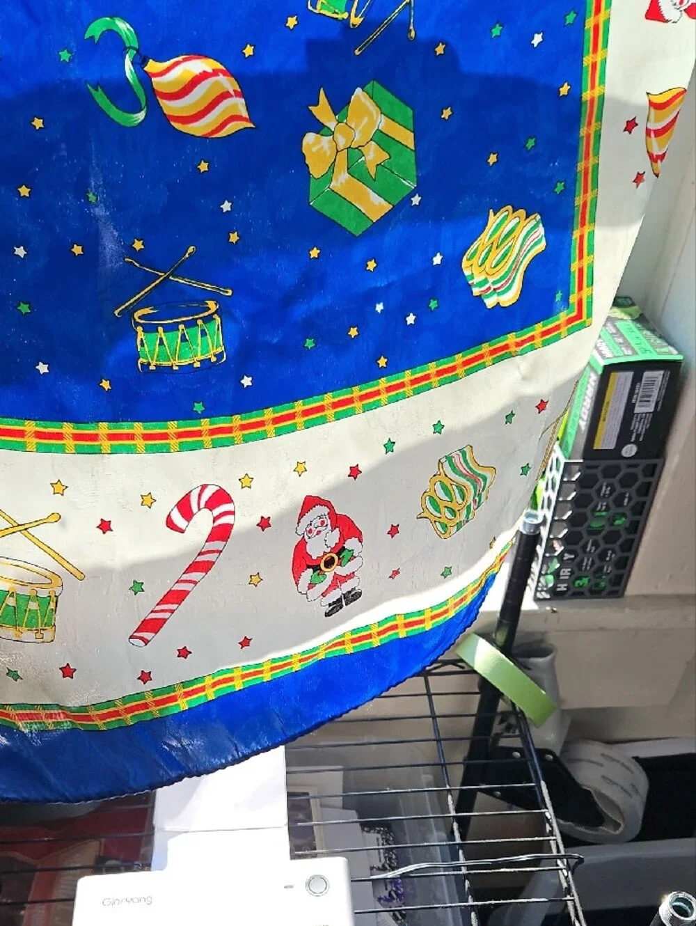 Vintage Festive Blue Print Polyester Silk-feel Christmas Holiday Scarf